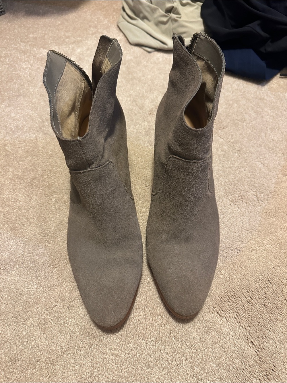 Tesori Gray Suede Pointed Ankle Booties